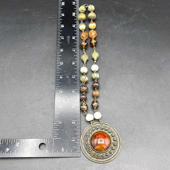 Necklace Amber Orange Circle Pendant Bead Gold Tone Necklace - Picture 7 of 7